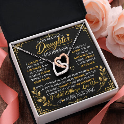 Interlocking Hearts Necklace Stainless Steel & Rose Gold Finish | 2 | Personalized To My Beautiful Daughter Gifts From Mom Dad Pendant Necklace I Close My Eyes Daughter Birthday Gifts Christmas Graduation Gift Box Message Card | https://teecentury.