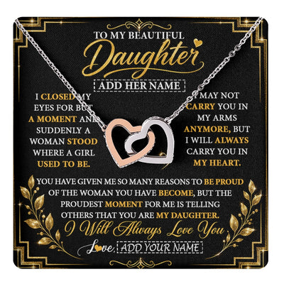 Interlocking Hearts Necklace Stainless Steel & Rose Gold Finish | 1 | Personalized To My Beautiful Daughter Gifts From Mom Dad Pendant Necklace I Close My Eyes Daughter Birthday Gifts Christmas Graduation Gift Box Message Card | https://teecentury.