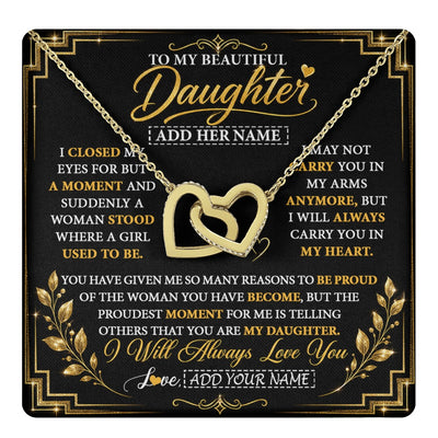 Interlocking Hearts Necklace 18K Yellow Gold Finish | 1 | Personalized To My Beautiful Daughter Gifts From Mom Dad Pendant Necklace I Close My Eyes Daughter Birthday Gifts Christmas Graduation Gift Box Message Card | https://teecentury.
