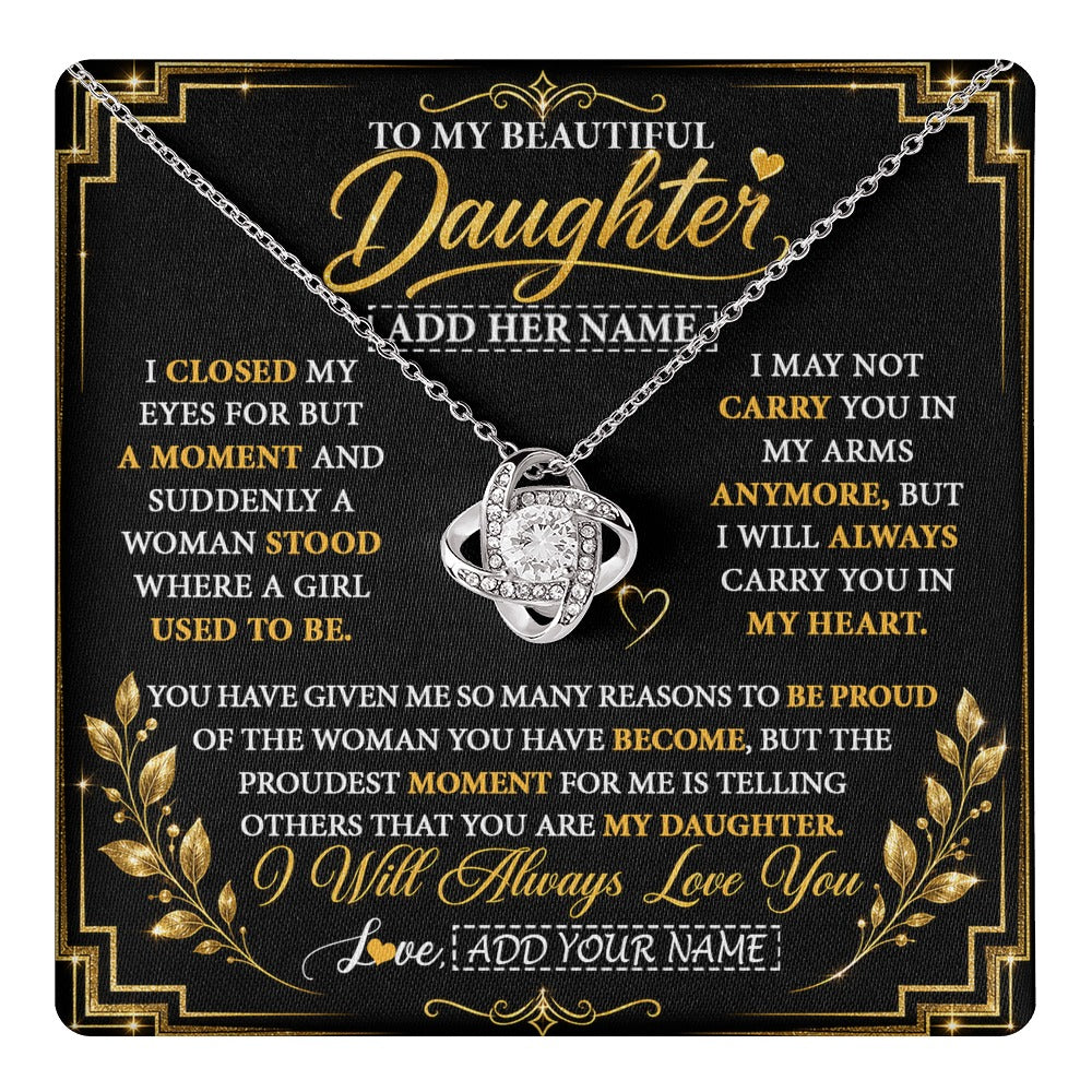 Love Knot Necklace 14K White Gold Finish | 1 | Personalized To My Beautiful Daughter Gifts From Mom Dad Pendant Necklace I Close My Eyes Daughter Birthday Gifts Christmas Graduation Gift Box Message Card | https://teecentury.