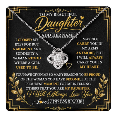 Love Knot Necklace 14K White Gold Finish | 1 | Personalized To My Beautiful Daughter Gifts From Mom Dad Pendant Necklace I Close My Eyes Daughter Birthday Gifts Christmas Graduation Gift Box Message Card | https://teecentury.