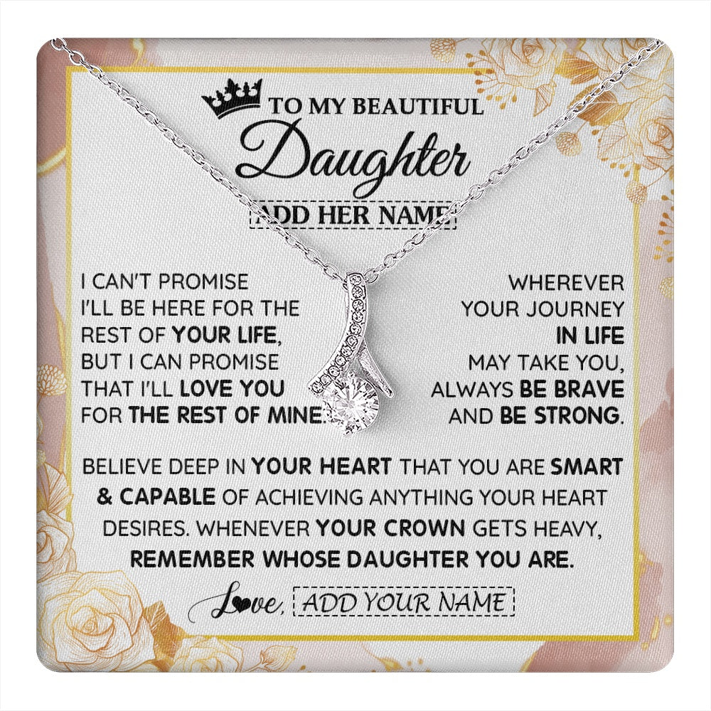 Alluring Beauty Necklace 14K White Gold Finish | 1 | Personalized To My Beautiful Daughter Gifts Necklace From Mom Dad Crown Jewelry Present On Birthday Daughter Christmas Graduation Custom Gift Box Message Card | https://teecentury.