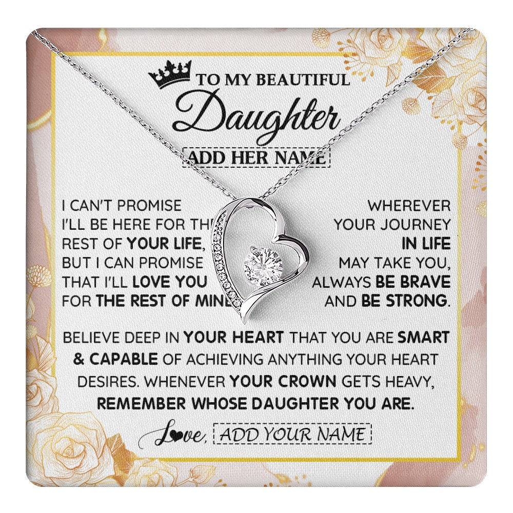 Forever Love Necklace 14K White Gold Finish | 1 | Personalized To My Beautiful Daughter Gifts Necklace From Mom Dad Crown Jewelry Present On Birthday Daughter Christmas Graduation Custom Gift Box Message Card | https://teecentury.