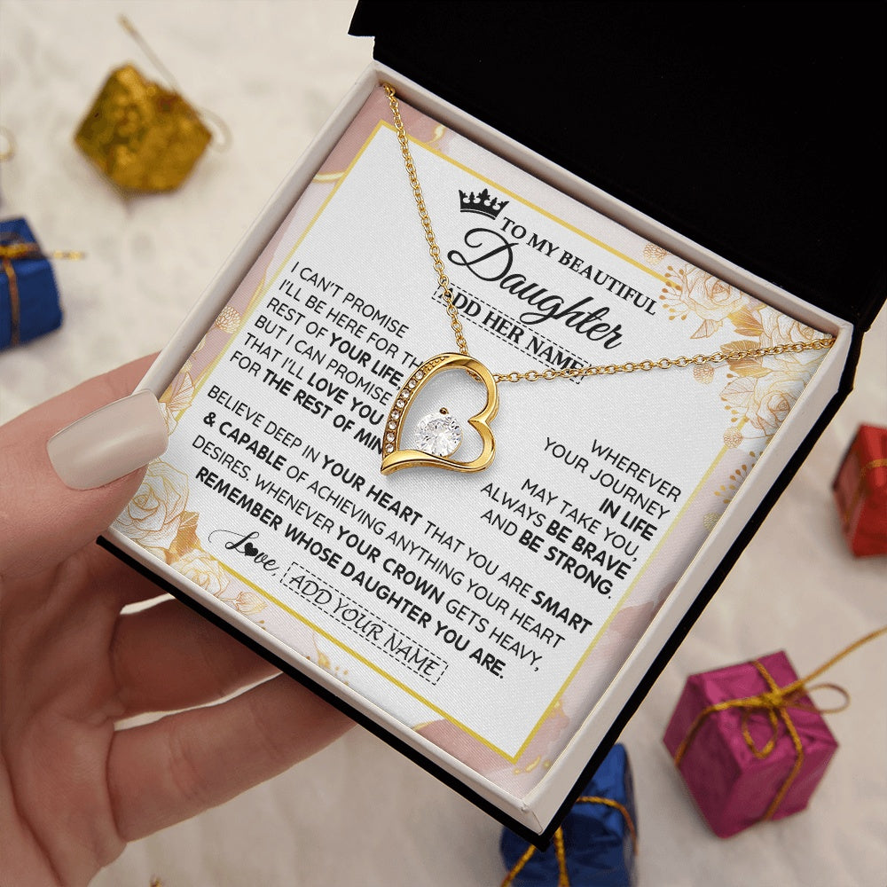Forever Love Necklace 18K Yellow Gold Finish | 2 | Personalized To My Beautiful Daughter Gifts Necklace From Mom Dad Crown Jewelry Present On Birthday Daughter Christmas Graduation Custom Gift Box Message Card | https://teecentury.