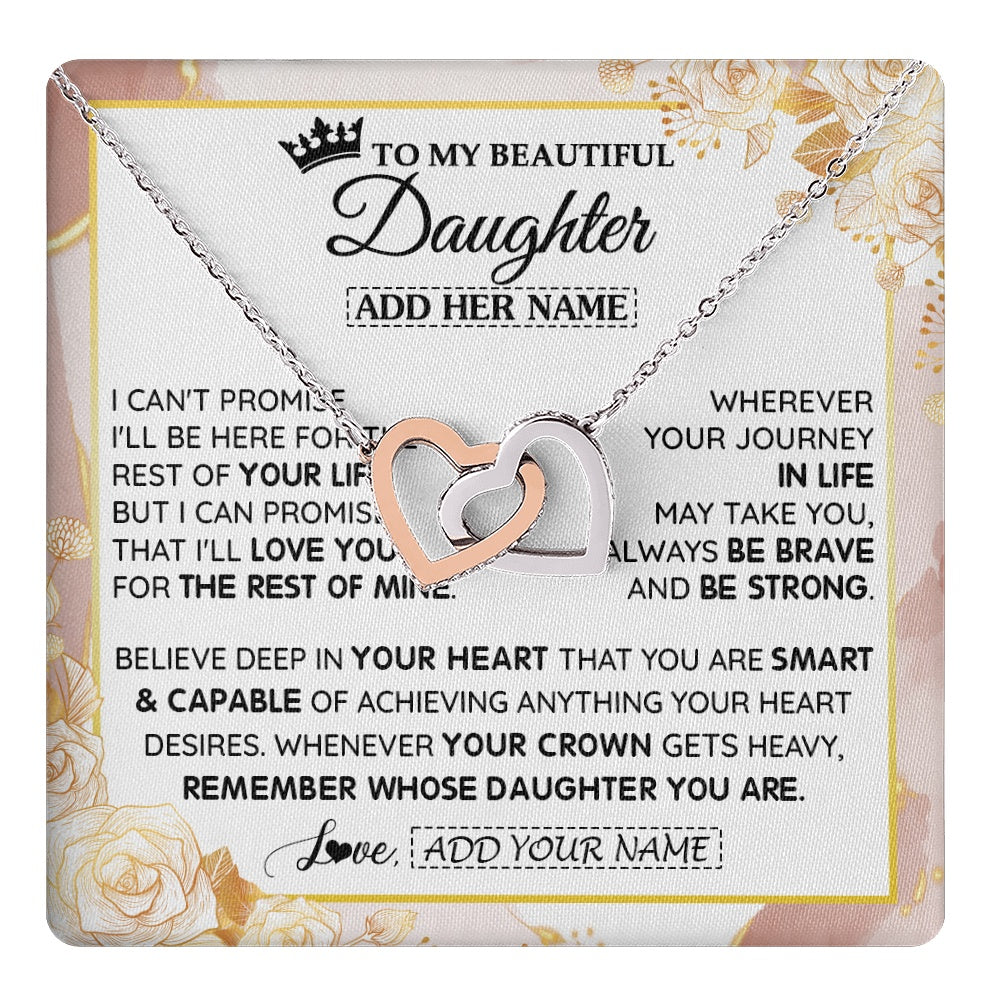 Interlocking Hearts Necklace Stainless Steel & Rose Gold Finish | 1 | Personalized To My Beautiful Daughter Gifts Necklace From Mom Dad Crown Jewelry Present On Birthday Daughter Christmas Graduation Custom Gift Box Message Card | https://teecentury.