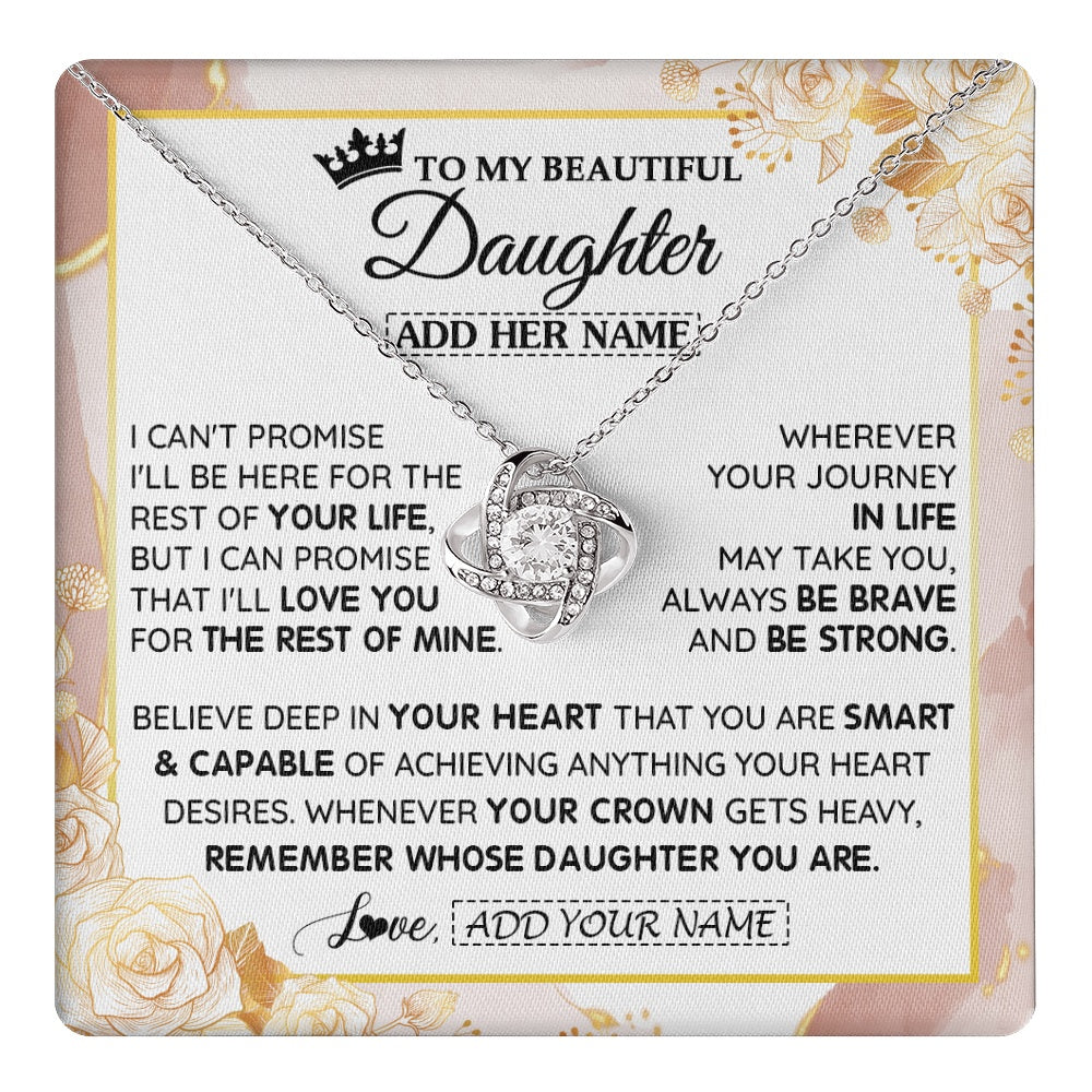 Love Knot Necklace 14K White Gold Finish | 1 | Personalized To My Beautiful Daughter Gifts Necklace From Mom Dad Crown Jewelry Present On Birthday Daughter Christmas Graduation Custom Gift Box Message Card | https://teecentury.