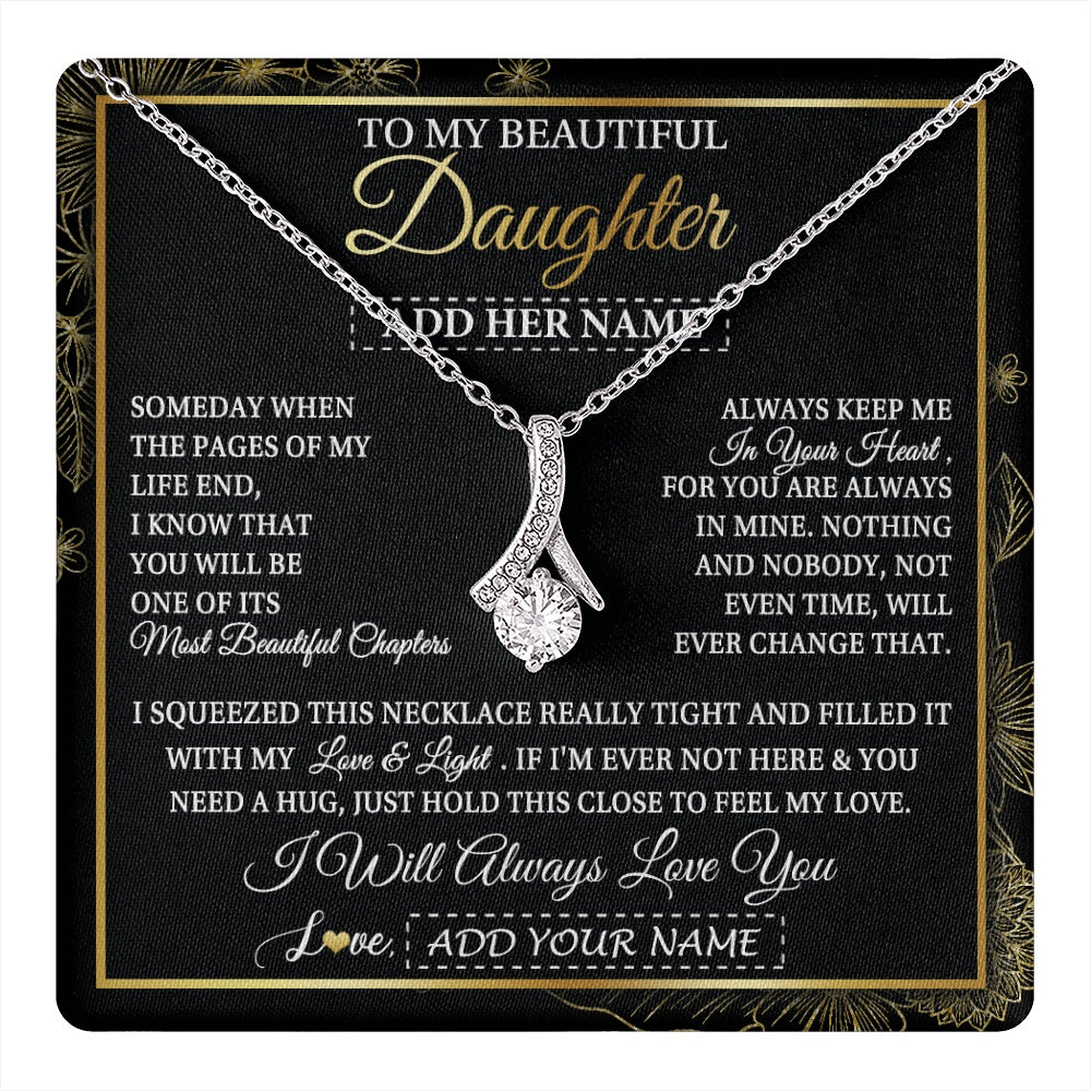 Alluring Beauty Necklace 14K White Gold Finish | 1 | Personalized To My Beautiful Daughter Gifts Necklace From Mom Dad Feel My Love For Adult Daughter Graduation Christmas Graduation Custom Gift Box Message Card | https://teecentury.
