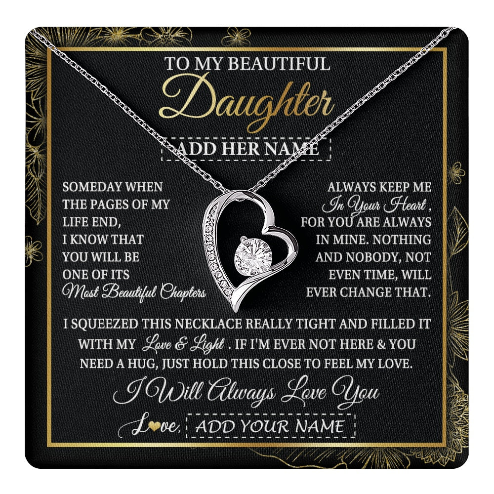 Forever Love Necklace 14K White Gold Finish | 1 | Personalized To My Beautiful Daughter Gifts Necklace From Mom Dad Feel My Love For Adult Daughter Graduation Christmas Graduation Custom Gift Box Message Card | https://teecentury.