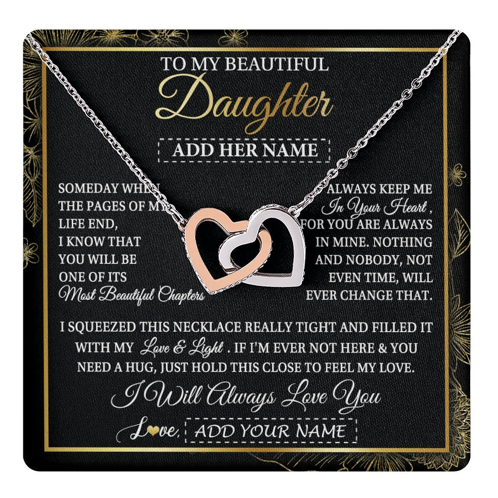 Interlocking Hearts Necklace Stainless Steel & Rose Gold Finish | 1 | Personalized To My Beautiful Daughter Gifts Necklace From Mom Dad Feel My Love For Adult Daughter Graduation Christmas Graduation Custom Gift Box Message Card | https://teecentury.