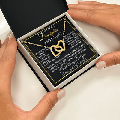 Interlocking Hearts Necklace 18K Yellow Gold Finish | 2 | Personalized To My Beautiful Daughter Gifts Necklace From Mom Dad Feel My Love For Adult Daughter Graduation Christmas Graduation Custom Gift Box Message Card | https://teecentury.