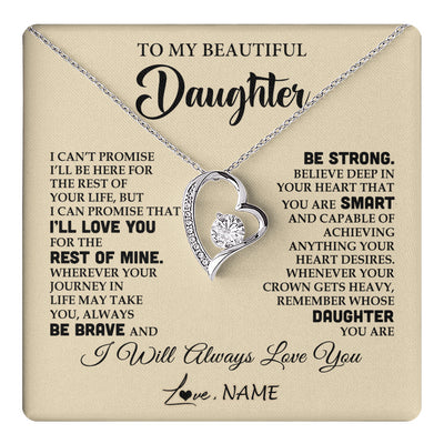 Forever Love Necklace 14K White Gold Finish | 1 | Personalized To My Beautiful Daughter Gifts Necklace From Mom Dad Inspirational Birthday Gift For Daughter Graduation Christmas Customized Gift Box Message Card | teecentury