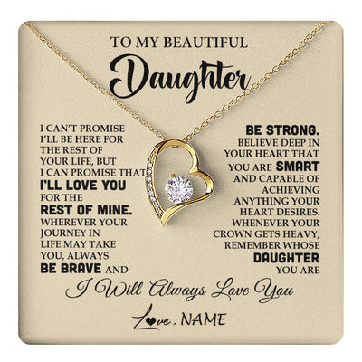 Forever Love Necklace 18K Yellow Gold Finish | 1 | Personalized To My Beautiful Daughter Gifts Necklace From Mom Dad Inspirational Birthday Gift For Daughter Graduation Christmas Customized Gift Box Message Card | teecentury