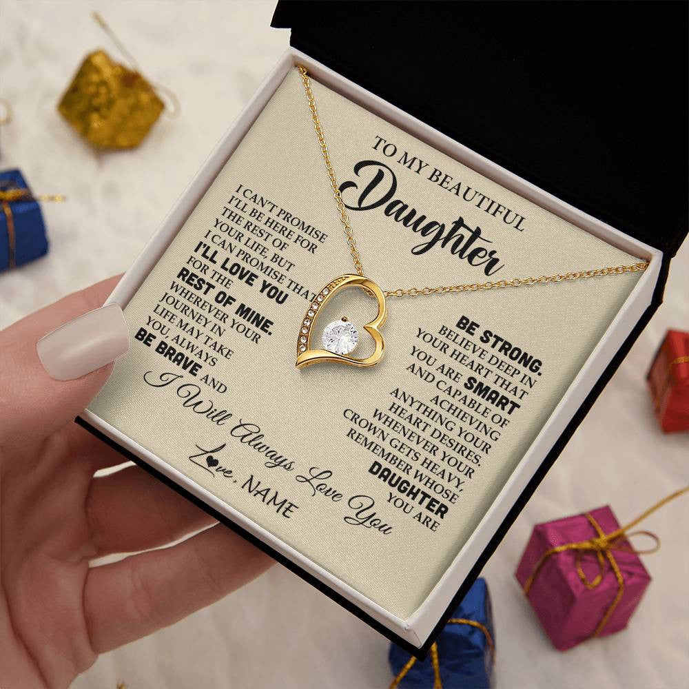 Forever Love Necklace 18K Yellow Gold Finish | 2 | Personalized To My Beautiful Daughter Gifts Necklace From Mom Dad Inspirational Birthday Gift For Daughter Graduation Christmas Customized Gift Box Message Card | teecentury