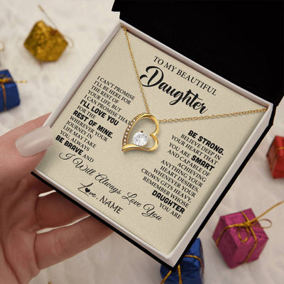 Forever Love Necklace 18K Yellow Gold Finish | 2 | Personalized To My Beautiful Daughter Gifts Necklace From Mom Dad Inspirational Birthday Gift For Daughter Graduation Christmas Customized Gift Box Message Card | teecentury