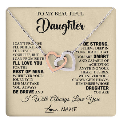 Interlocking Hearts Necklace Stainless Steel & Rose Gold Finish | 1 | Personalized To My Beautiful Daughter Gifts Necklace From Mom Dad Inspirational Birthday Gift For Daughter Graduation Christmas Customized Gift Box Message Card | teecentury