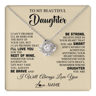 Love Knot Necklace 14K White Gold Finish | 1 | Personalized To My Beautiful Daughter Gifts Necklace From Mom Dad Inspirational Birthday Gift For Daughter Graduation Christmas Customized Gift Box Message Card | teecentury