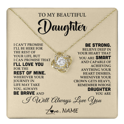 Love Knot Necklace 18K Yellow Gold Finish | 1 | Personalized To My Beautiful Daughter Gifts Necklace From Mom Dad Inspirational Birthday Gift For Daughter Graduation Christmas Customized Gift Box Message Card | teecentury