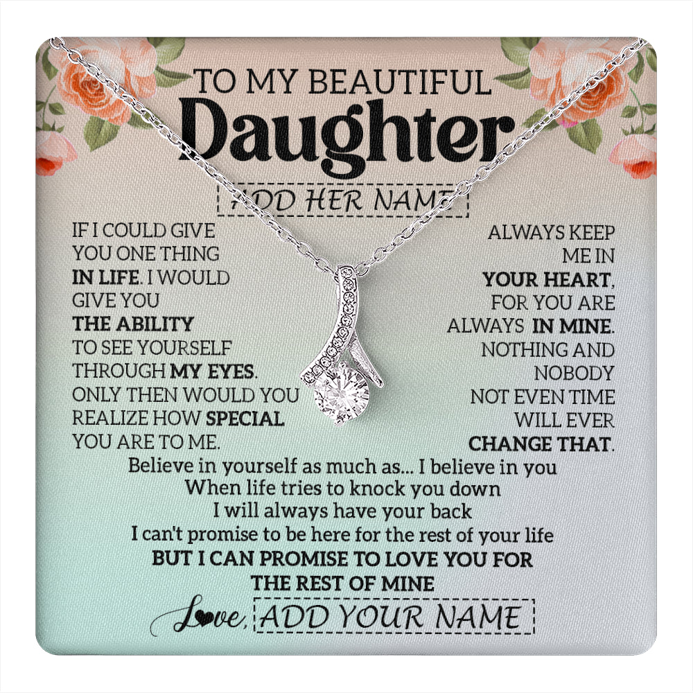 Alluring Beauty Necklace 14K White Gold Finish | 1 | Personalized To My Beautiful Daughter Gifts Necklace From Mom Dad Mother Love Jewelry For Daughter Birthday Christmas Customized Gift Box Message Card | teecentury