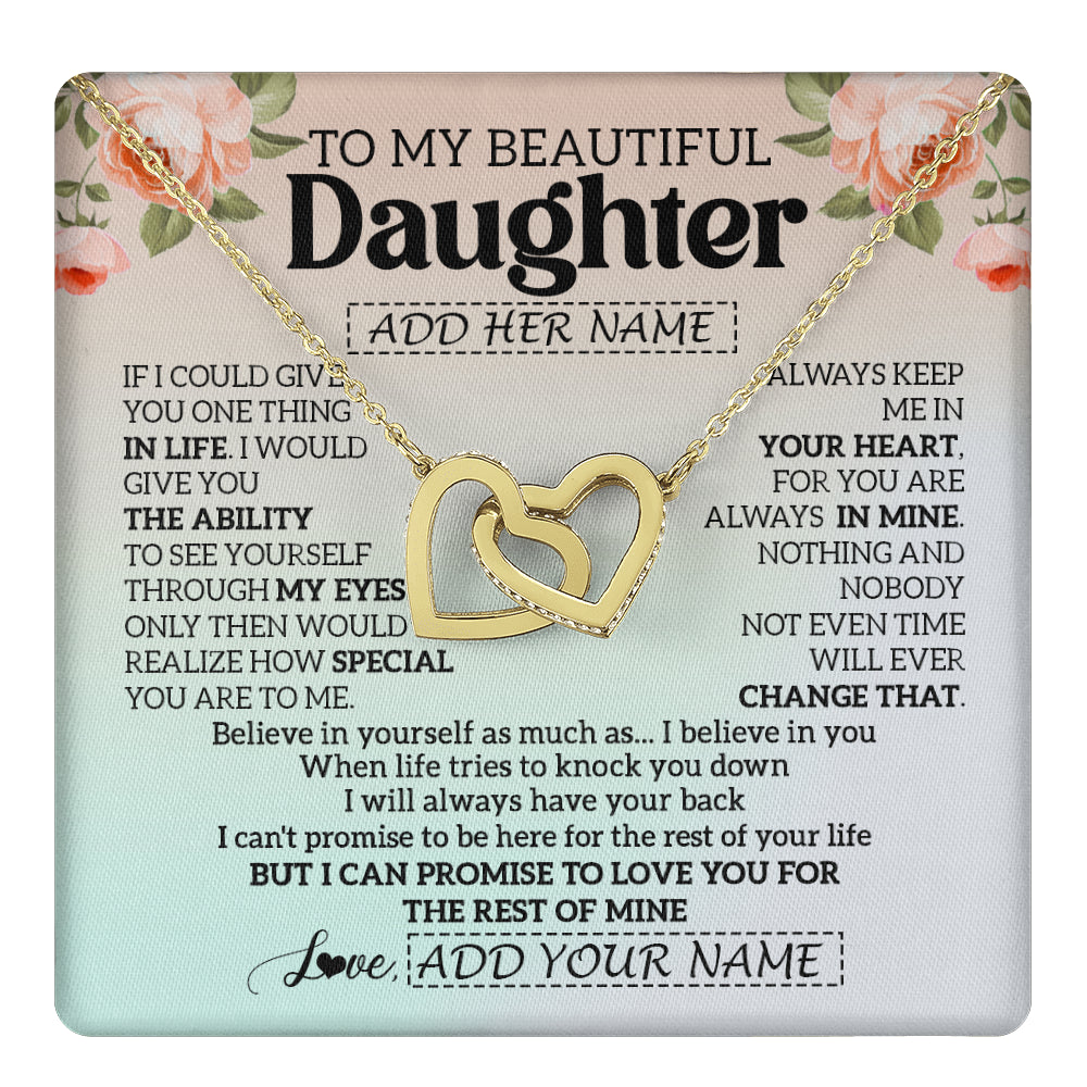 Interlocking Hearts Necklace 18K Yellow Gold Finish | 1 | Personalized To My Beautiful Daughter Gifts Necklace From Mom Dad Mother Love Jewelry For Daughter Birthday Christmas Customized Gift Box Message Card | teecentury