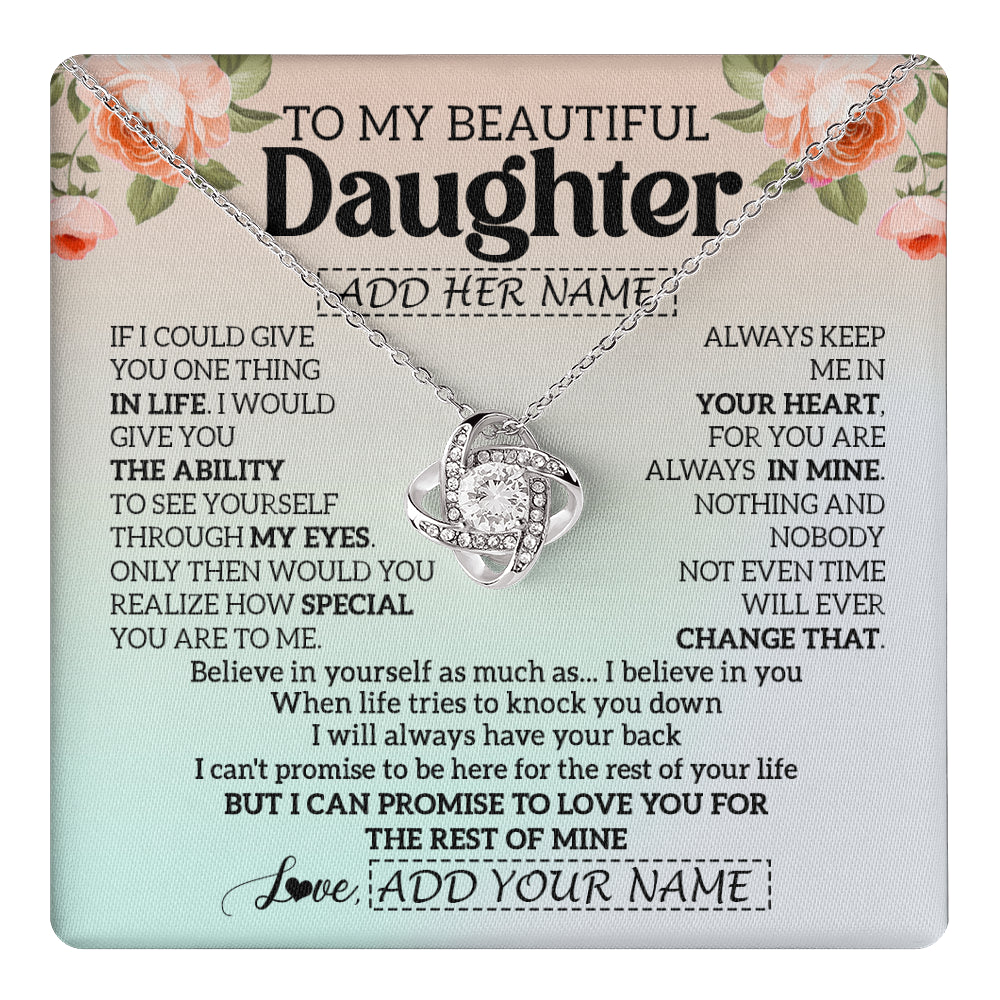 Love Knot Necklace 14K White Gold Finish | 1 | Personalized To My Beautiful Daughter Gifts Necklace From Mom Dad Mother Love Jewelry For Daughter Birthday Christmas Customized Gift Box Message Card | teecentury