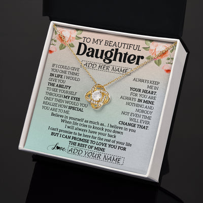 Love Knot Necklace 18K Yellow Gold Finish | 2 | Personalized To My Beautiful Daughter Gifts Necklace From Mom Dad Mother Love Jewelry For Daughter Birthday Christmas Customized Gift Box Message Card | teecentury