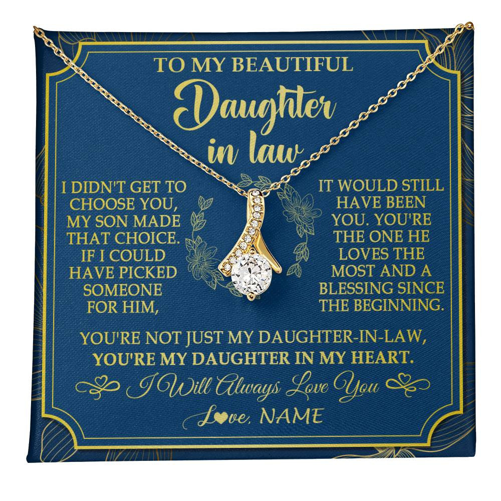 Alluring Beauty Necklace 18K Yellow Gold Finish | 1 | Personalized To My Beautiful Daughter In Law Necklace From Mother In Law Daughter In My Heart Jewelry Birthday Gifts Christmas Customized Gift Box Message Card | teecentury
