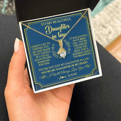Alluring Beauty Necklace 18K Yellow Gold Finish | 2 | Personalized To My Beautiful Daughter In Law Necklace From Mother In Law Daughter In My Heart Jewelry Birthday Gifts Christmas Customized Gift Box Message Card | teecentury