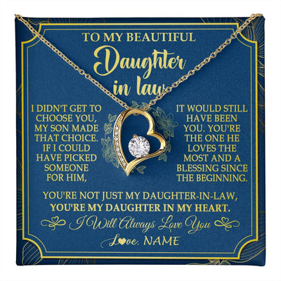 Forever Love Necklace 18K Yellow Gold Finish | 1 | Personalized To My Beautiful Daughter In Law Necklace From Mother In Law Daughter In My Heart Jewelry Birthday Gifts Christmas Customized Gift Box Message Card | teecentury