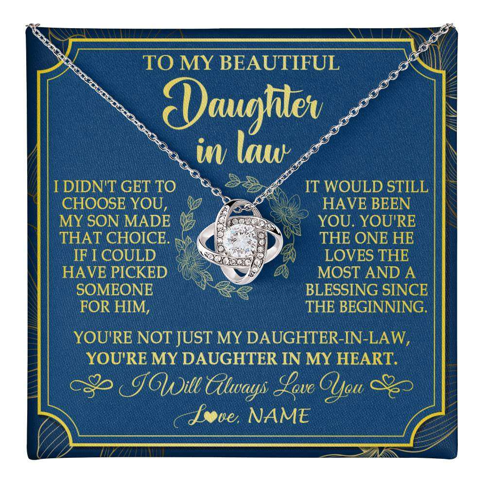 Love Knot Necklace 14K White Gold Finish | 1 | Personalized To My Beautiful Daughter In Law Necklace From Mother In Law Daughter In My Heart Jewelry Birthday Gifts Christmas Customized Gift Box Message Card | teecentury