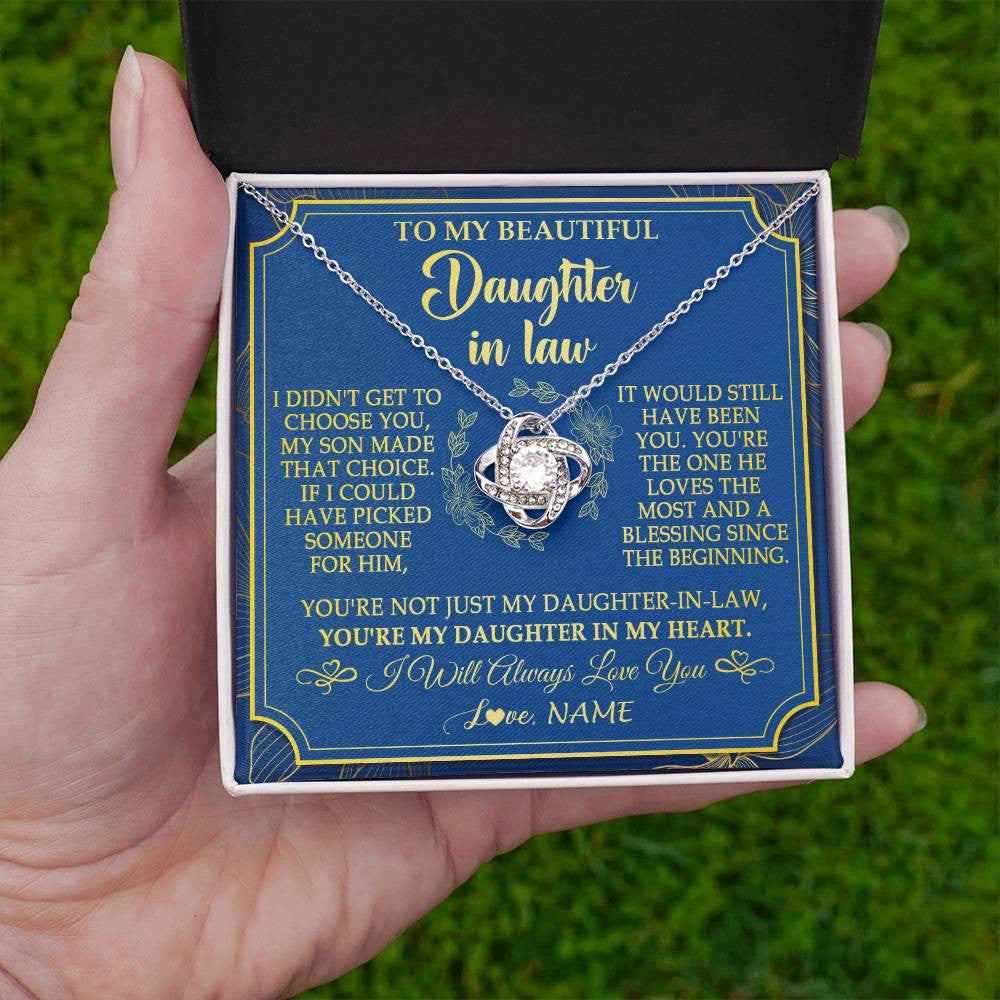 Love Knot Necklace 14K White Gold Finish | 2 | Personalized To My Beautiful Daughter In Law Necklace From Mother In Law Daughter In My Heart Jewelry Birthday Gifts Christmas Customized Gift Box Message Card | teecentury