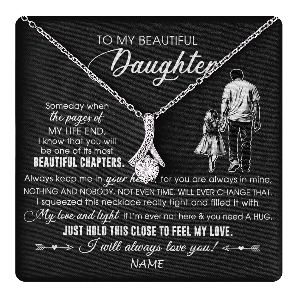 Alluring Beauty Necklace 14K White Gold Finish | 1 | Personalized To My Beautiful Daughter Necklace From Dad Father Always Love You Daughter Birthday Graduation Christmas Customized Gift Box Message Card | teecentury