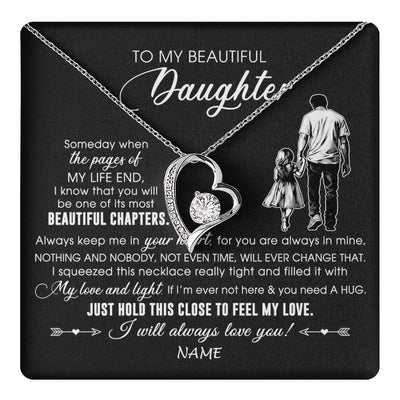 Forever Love Necklace 14K White Gold Finish | 1 | Personalized To My Beautiful Daughter Necklace From Dad Father Always Love You Daughter Birthday Graduation Christmas Customized Gift Box Message Card | teecentury