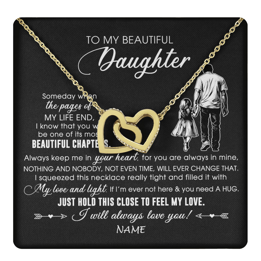 Interlocking Hearts Necklace 18K Yellow Gold Finish | 1 | Personalized To My Beautiful Daughter Necklace From Dad Father Always Love You Daughter Birthday Graduation Christmas Customized Gift Box Message Card | teecentury