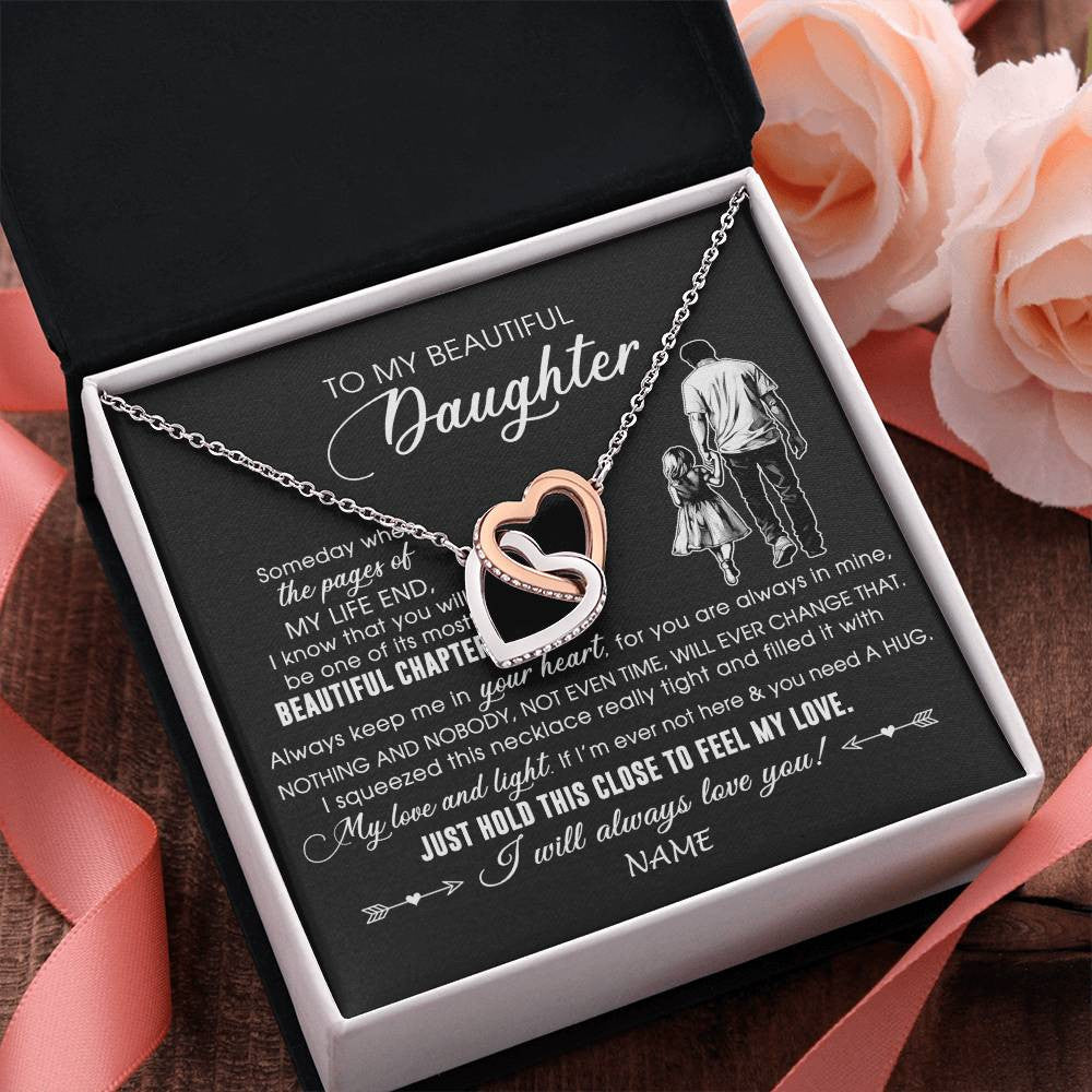 Interlocking Hearts Necklace Stainless Steel & Rose Gold Finish | 2 | Personalized To My Beautiful Daughter Necklace From Dad Father Always Love You Daughter Birthday Graduation Christmas Customized Gift Box Message Card | teecentury