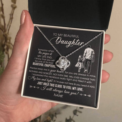 Love Knot Necklace 14K White Gold Finish | 2 | Personalized To My Beautiful Daughter Necklace From Dad Father Always Love You Daughter Birthday Graduation Christmas Customized Gift Box Message Card | teecentury