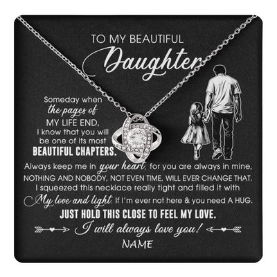 Love Knot Necklace 14K White Gold Finish | 1 | Personalized To My Beautiful Daughter Necklace From Dad Father Always Love You Daughter Birthday Graduation Christmas Customized Gift Box Message Card | teecentury