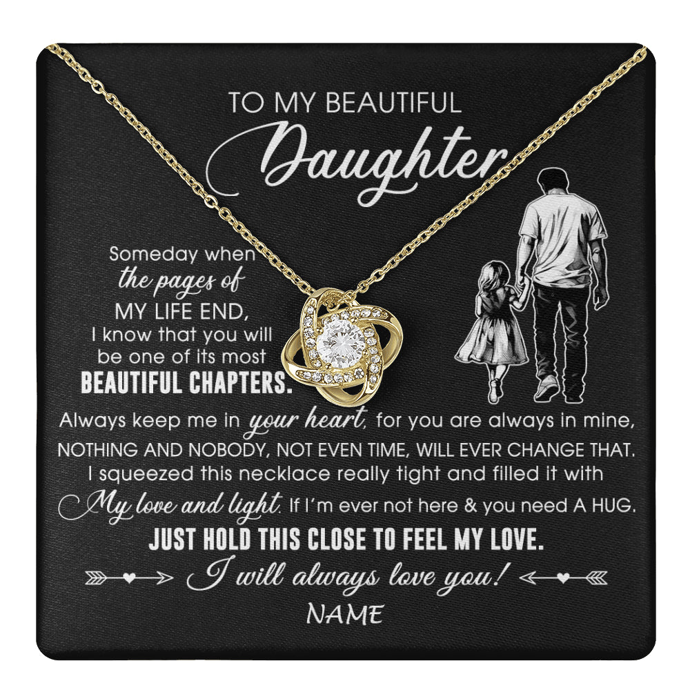 Love Knot Necklace 18K Yellow Gold Finish | 1 | Personalized To My Beautiful Daughter Necklace From Dad Father Always Love You Daughter Birthday Graduation Christmas Customized Gift Box Message Card | teecentury