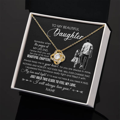 Love Knot Necklace 18K Yellow Gold Finish | 2 | Personalized To My Beautiful Daughter Necklace From Dad Father Always Love You Daughter Birthday Graduation Christmas Customized Gift Box Message Card | teecentury