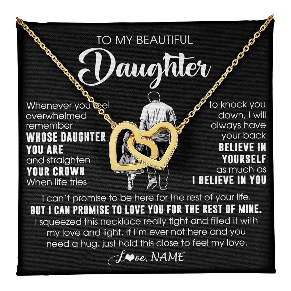 Interlocking Hearts Necklace 18K Yellow Gold Finish | 1 | Personalized To My Beautiful Daughter Necklace From Dad Father Believe In Yourself Daughter Birthday Gifts Jewelry Christmas Customized Message Card | teecentury