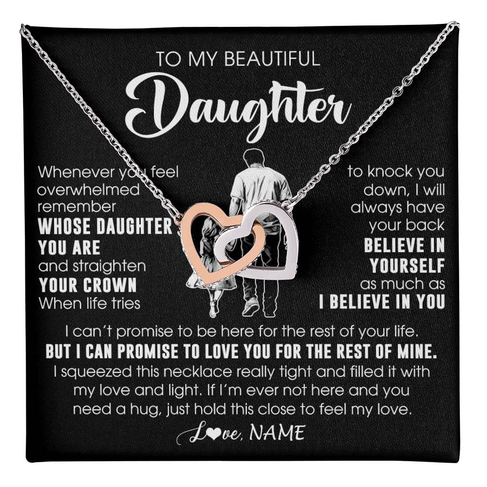 Interlocking Hearts Necklace Stainless Steel & Rose Gold Finish | 1 | Personalized To My Beautiful Daughter Necklace From Dad Father Believe In Yourself Daughter Birthday Gifts Jewelry Christmas Customized Message Card | teecentury