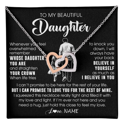 Interlocking Hearts Necklace Stainless Steel & Rose Gold Finish | 1 | Personalized To My Beautiful Daughter Necklace From Dad Father Believe In Yourself Daughter Birthday Gifts Jewelry Christmas Customized Message Card | teecentury