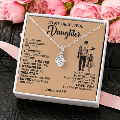 Alluring Beauty Necklace 14K White Gold Finish | 2 | Personalized To My Beautiful Daughter Necklace From Dad Father Promise To Love You Daughter Birthday Jewelry Christmas Customized Gift Box Message Card | teecentury