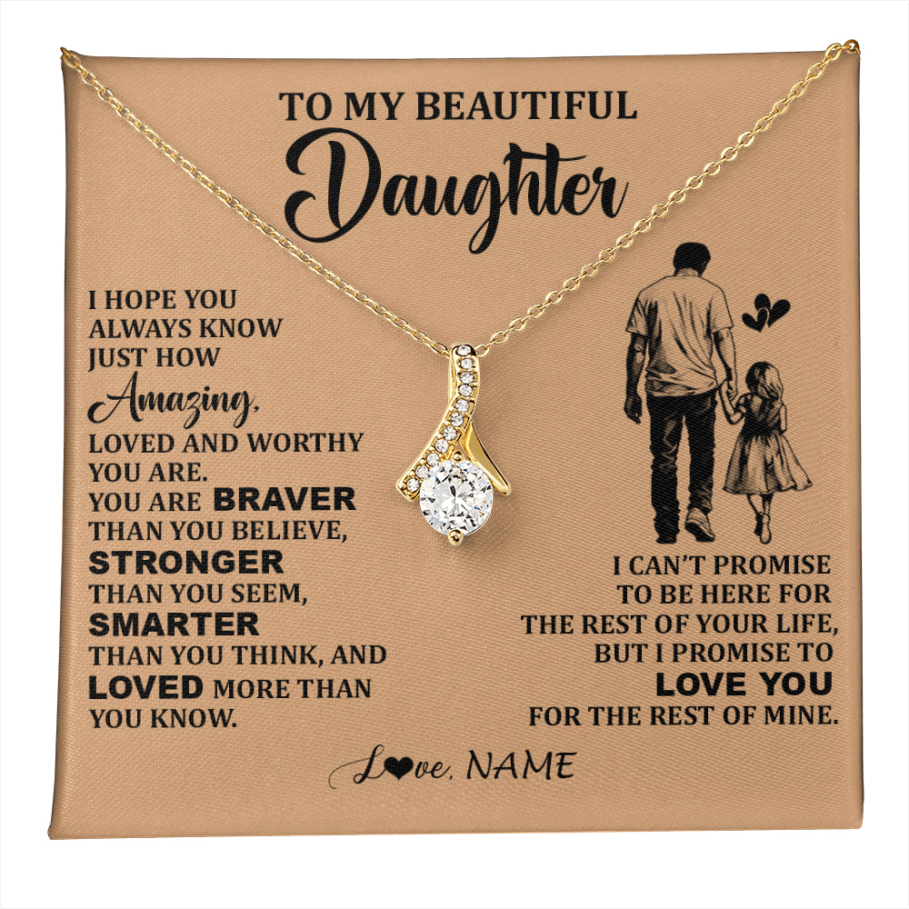 Alluring Beauty Necklace 18K Yellow Gold Finish | 1 | Personalized To My Beautiful Daughter Necklace From Dad Father Promise To Love You Daughter Birthday Jewelry Christmas Customized Gift Box Message Card | teecentury