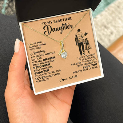 Alluring Beauty Necklace 18K Yellow Gold Finish | 2 | Personalized To My Beautiful Daughter Necklace From Dad Father Promise To Love You Daughter Birthday Jewelry Christmas Customized Gift Box Message Card | teecentury