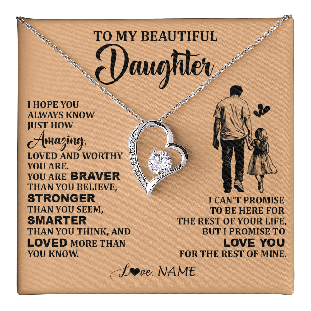 Forever Love Necklace 14K White Gold Finish | 1 | Personalized To My Beautiful Daughter Necklace From Dad Father Promise To Love You Daughter Birthday Jewelry Christmas Customized Gift Box Message Card | teecentury