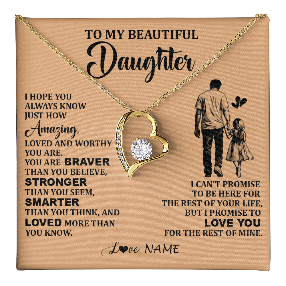 Forever Love Necklace 18K Yellow Gold Finish | 1 | Personalized To My Beautiful Daughter Necklace From Dad Father Promise To Love You Daughter Birthday Jewelry Christmas Customized Gift Box Message Card | teecentury