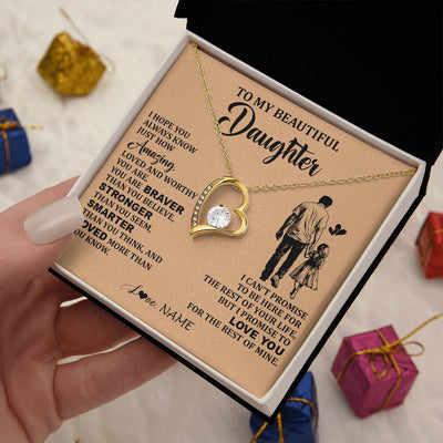 Forever Love Necklace 18K Yellow Gold Finish | 2 | Personalized To My Beautiful Daughter Necklace From Dad Father Promise To Love You Daughter Birthday Jewelry Christmas Customized Gift Box Message Card | teecentury