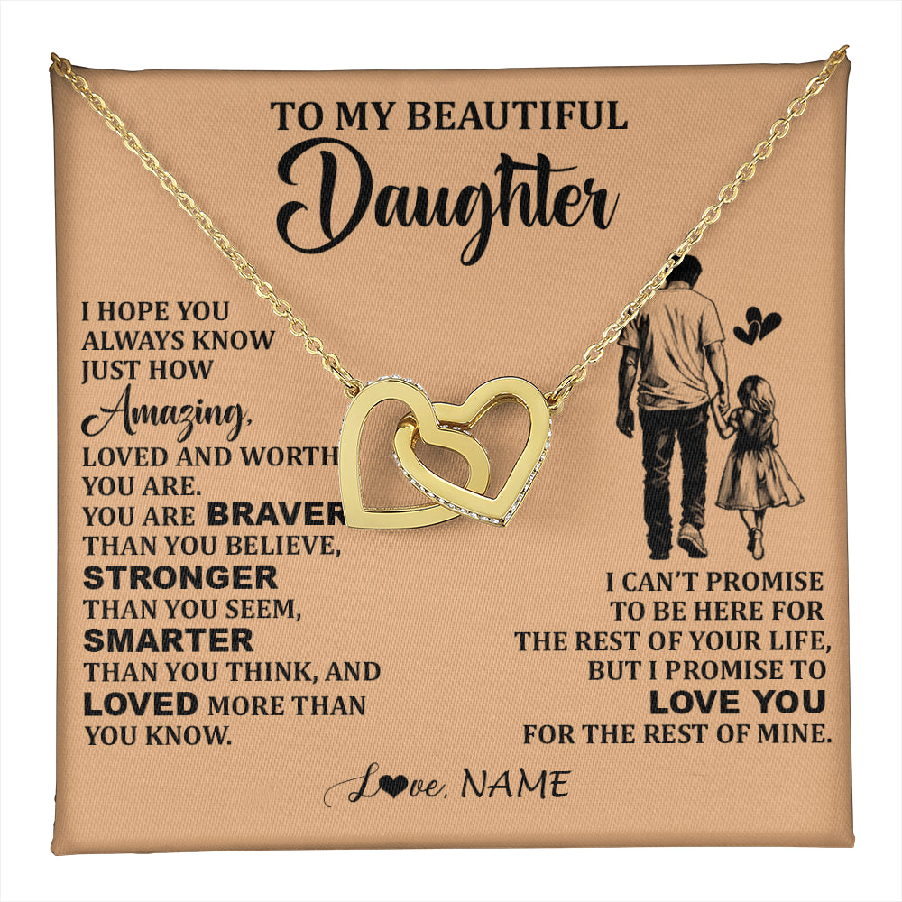 Interlocking Hearts Necklace 18K Yellow Gold Finish | 1 | Personalized To My Beautiful Daughter Necklace From Dad Father Promise To Love You Daughter Birthday Jewelry Christmas Customized Gift Box Message Card | teecentury