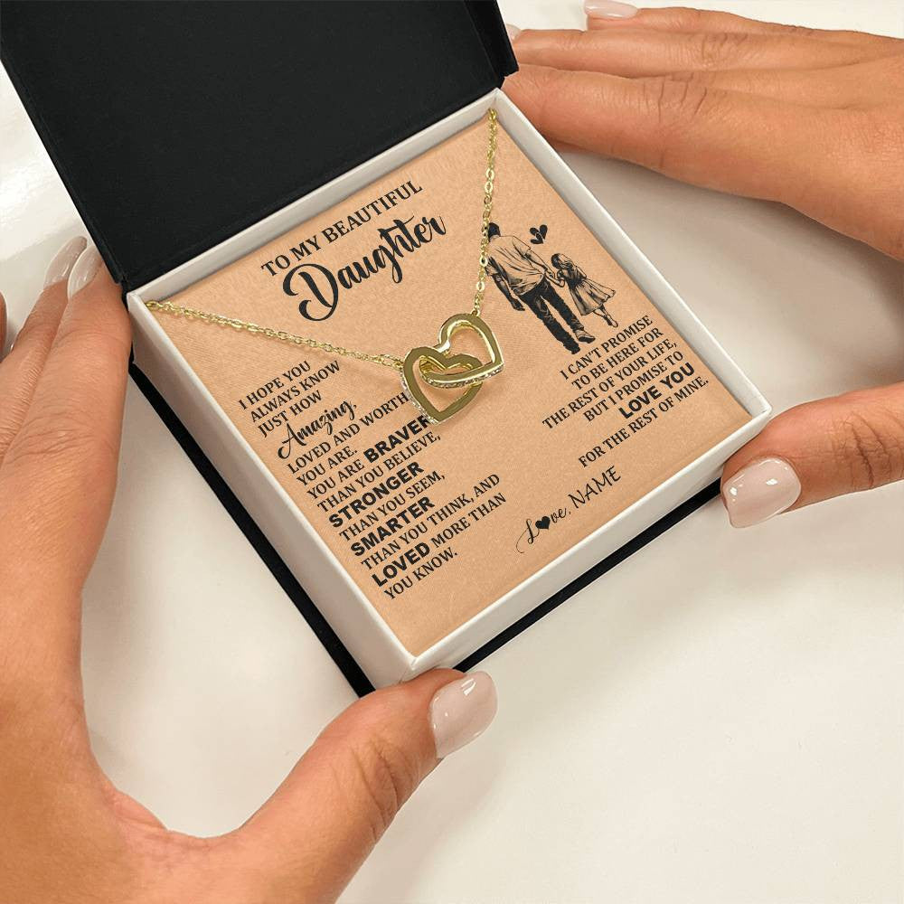 Interlocking Hearts Necklace 18K Yellow Gold Finish | 2 | Personalized To My Beautiful Daughter Necklace From Dad Father Promise To Love You Daughter Birthday Jewelry Christmas Customized Gift Box Message Card | teecentury