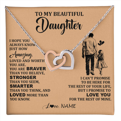 Interlocking Hearts Necklace Stainless Steel & Rose Gold Finish | 1 | Personalized To My Beautiful Daughter Necklace From Dad Father Promise To Love You Daughter Birthday Jewelry Christmas Customized Gift Box Message Card | teecentury